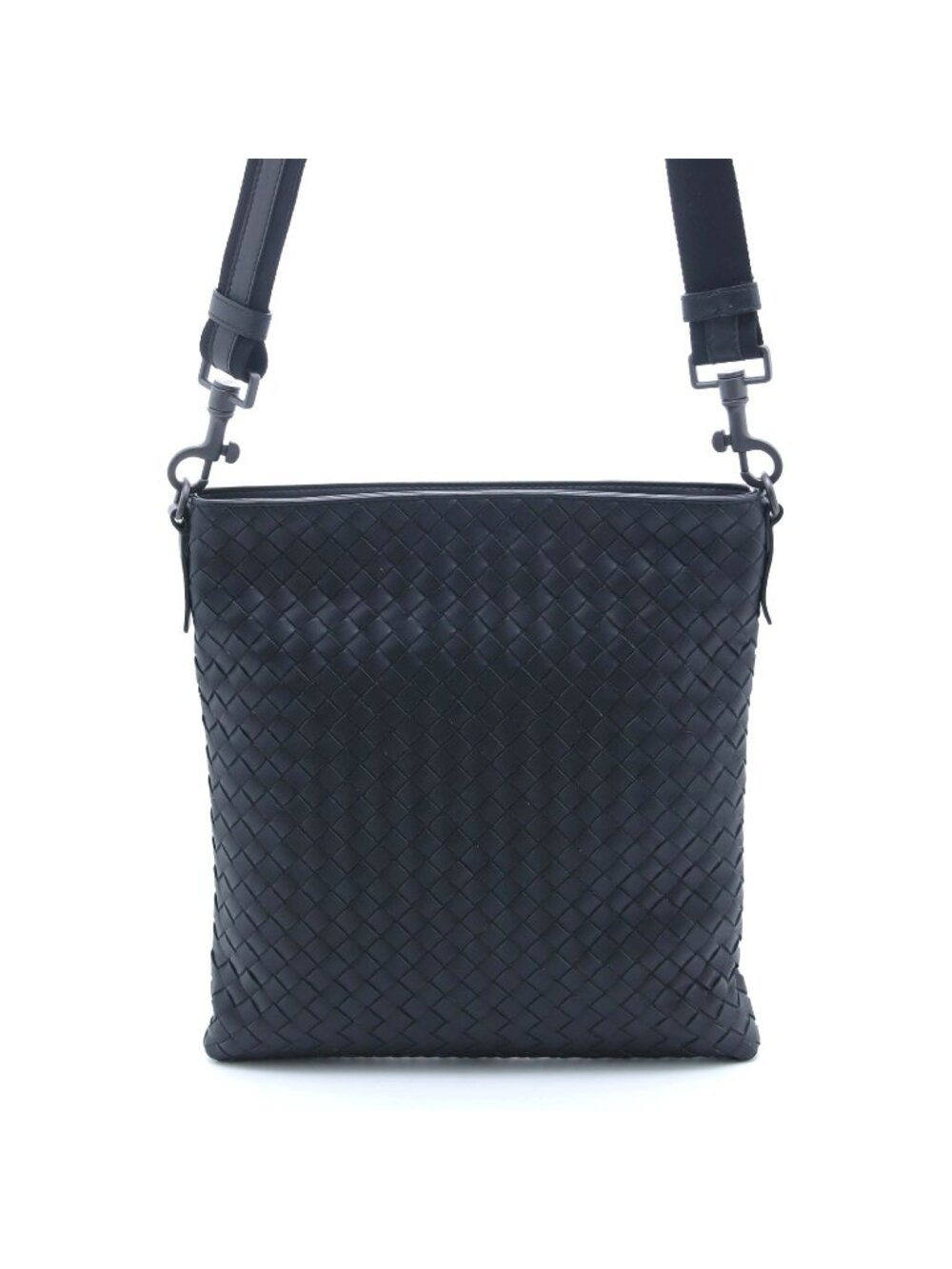 Bottega Veneta Intrecciato Shoulder Bag Black Leather